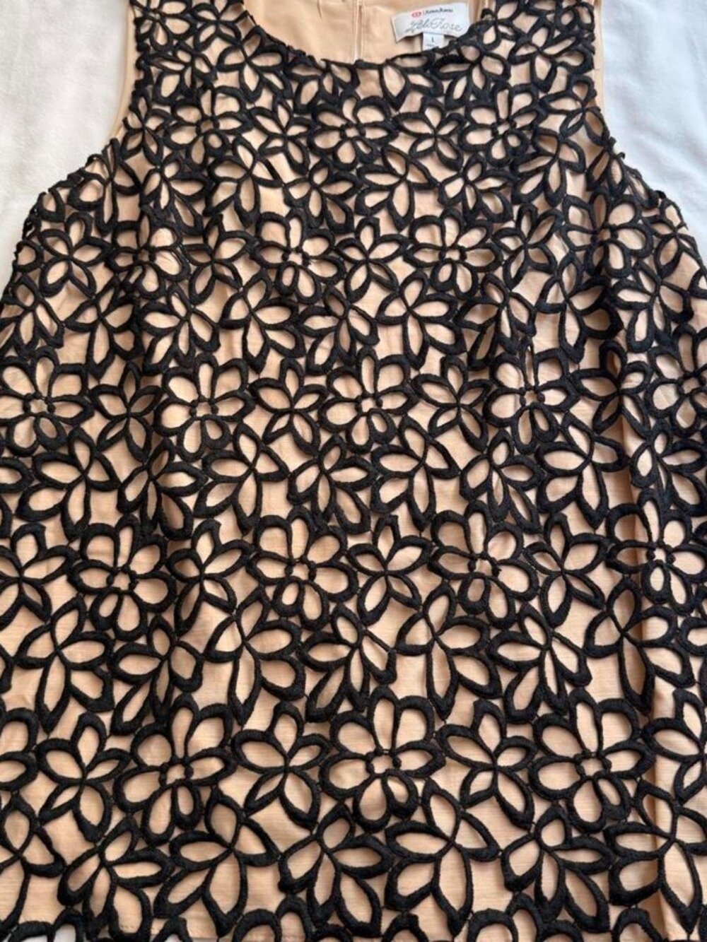 Lela Rose black and tan floral cut out top. Size L